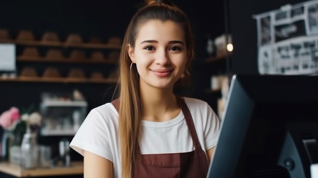 Una joven que trabaja en una cafetería.