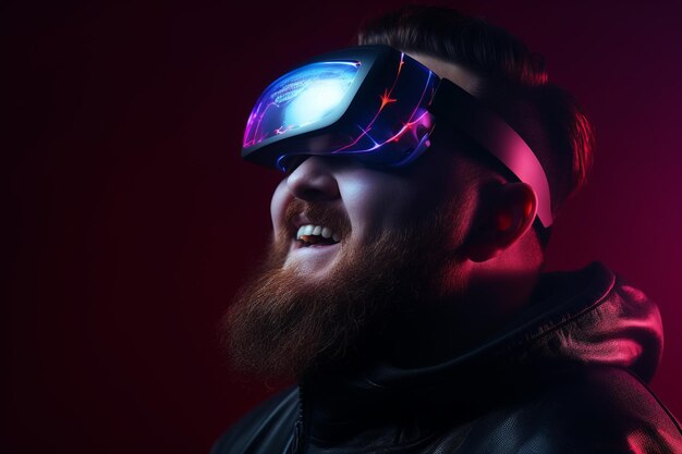 Joven que usa gafas de auriculares de realidad virtual VR para juegos y educación