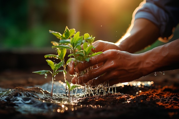 joven regando plantas en el jardín