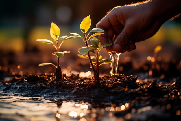 joven regando plantas en el jardín