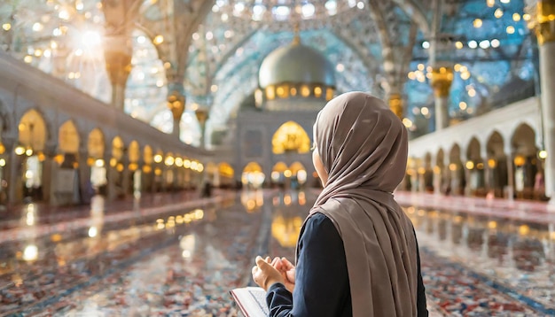 Foto una joven rezando en una mezquita