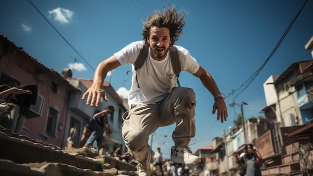 joven saltando contra el cielo