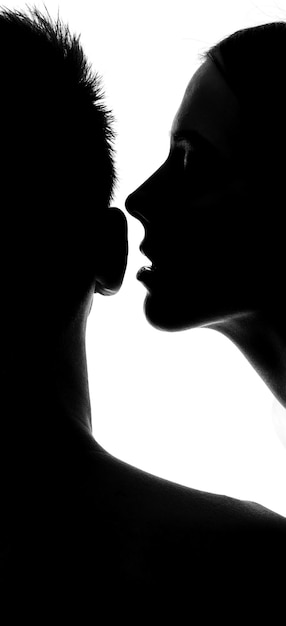 Foto una joven sensual susurrando en el oído de un hombre contra un fondo blanco.
