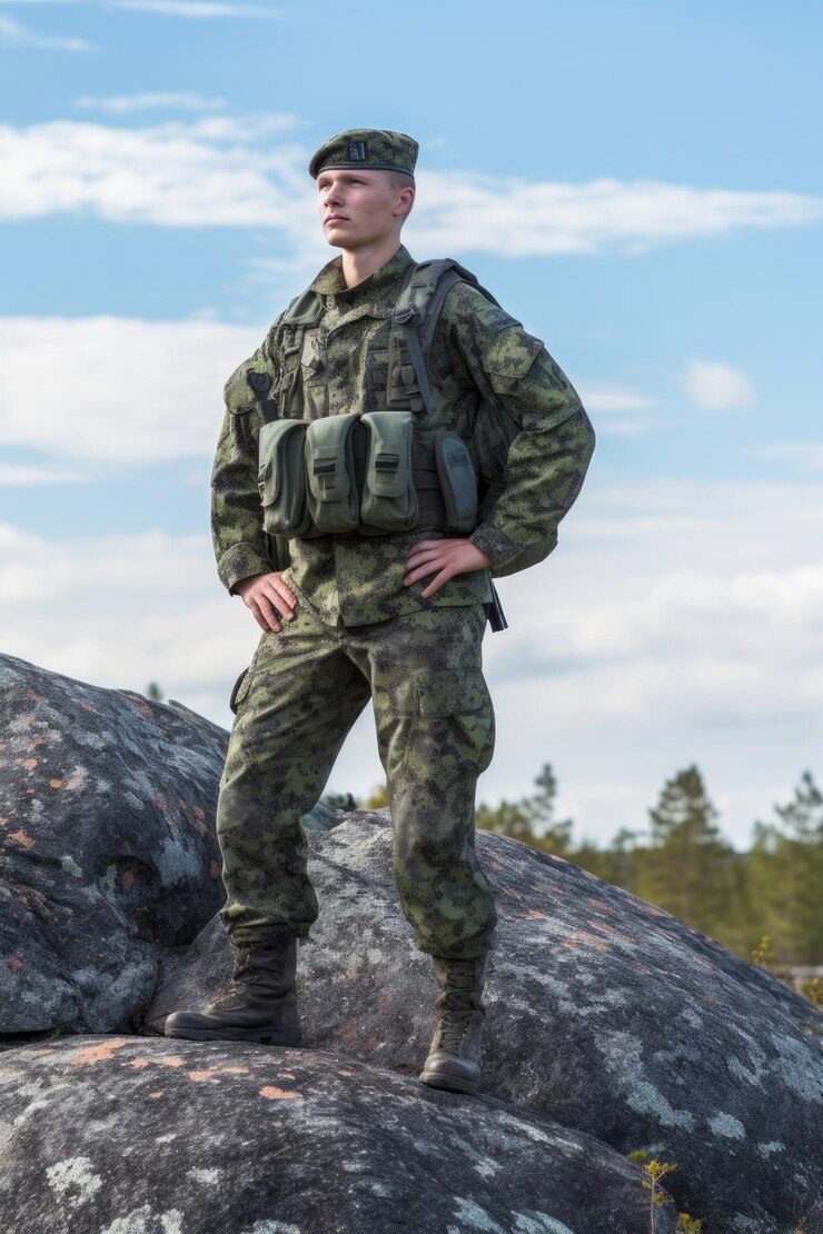 Un joven soldado parado en un afloramiento rocoso y luciendo orgulloso creado con ai generativo