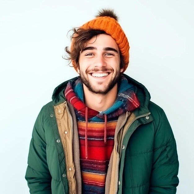 Un joven sonriente aislado sobre un fondo blanco