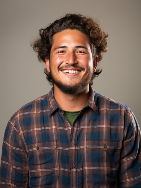 Foto un joven sonriente de ascendencia mexicana con un fondo neutral