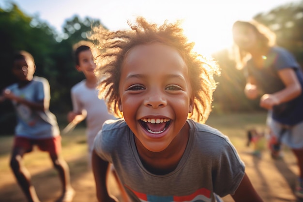 Joven sonriente en el campamento de verano ai generado