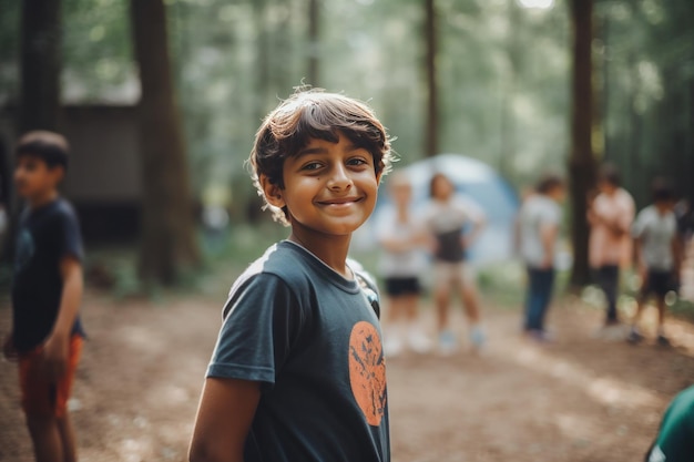 Joven sonriente en el campamento de verano ai generado