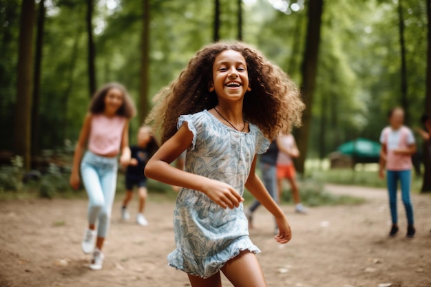 Joven sonriente en el campamento de verano ai generado