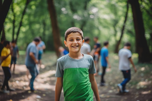 Joven sonriente en el campamento de verano ai generado