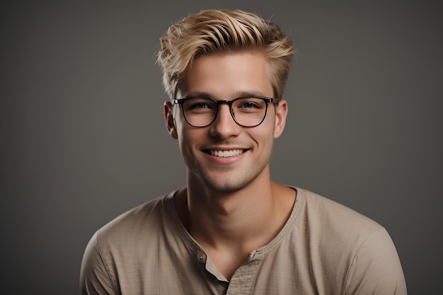 un, joven, sonriente, hombre, en, anteojos, y, un, camisa