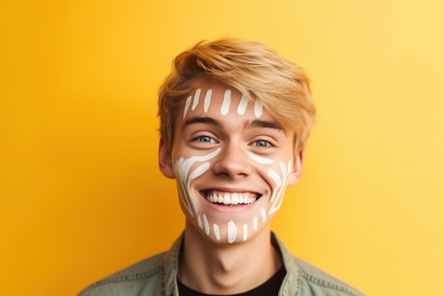 Joven sonriente con maquillaje del día de los muertos IA generativa