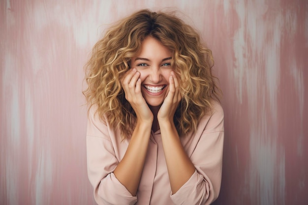 una joven sonriente posando frente a la cámara