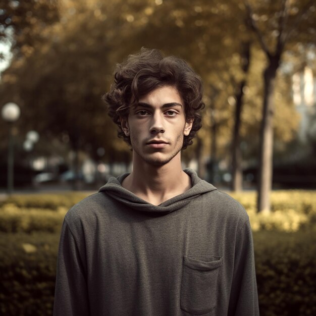 Foto un joven con una sudadera con capucha que dice 