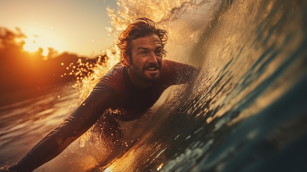 Joven surfeando en el océano