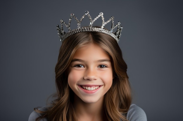 una joven con una tiara y una sonrisa