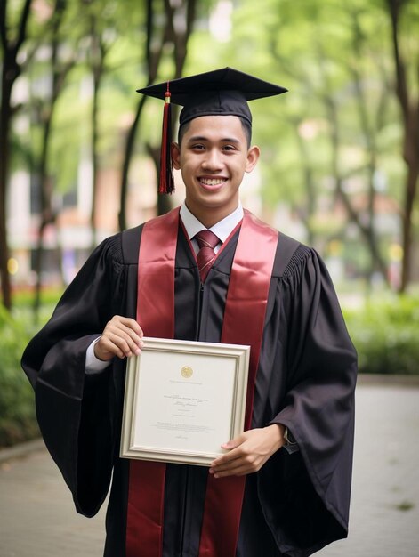 Foto un joven tiene un premio en la mano