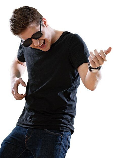 Foto joven tocando la guitarra de aire