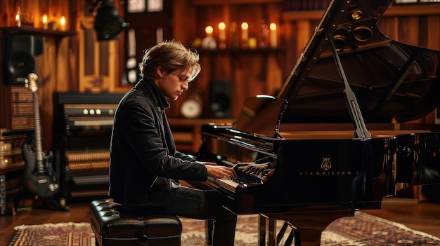 Un joven tocando el piano.