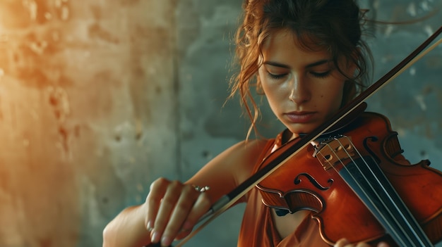 Una joven tocando el violín.