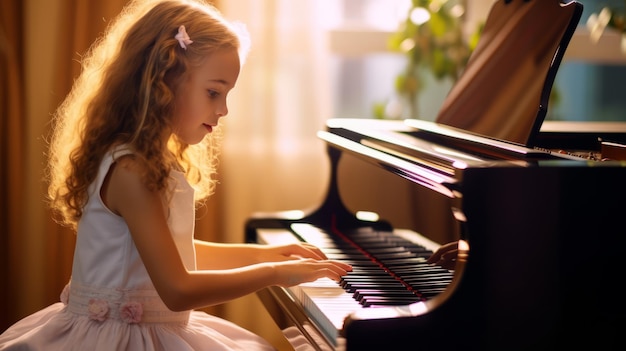 Joven tomando una lección de piano apasionadamente