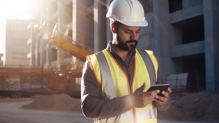 joven trabajador de la construcción de carreteras en su trabajo
