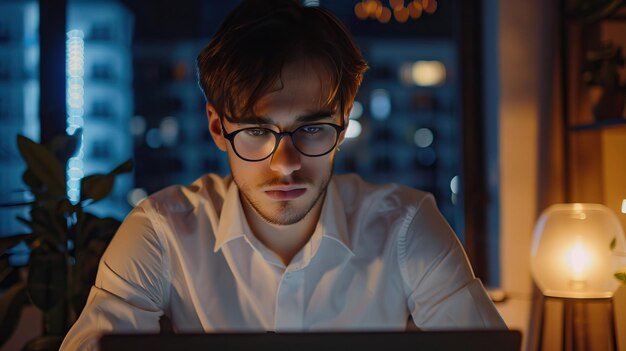 Foto joven trabajador de negocios no binario que usa una computadora portátil trabajando en la oficina