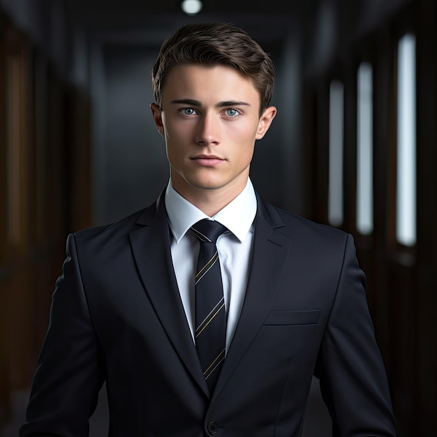 Joven con traje y corbata entorno profesional hombre de negocios corporativo profesional