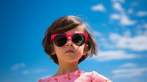 Una joven con un traje rosa vibrante y gafas de sol