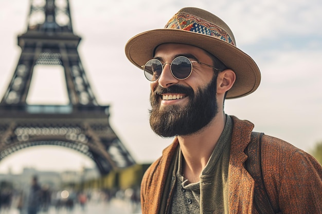 Joven turista en vacaciones de invierno en París