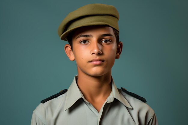 un joven en uniforme posa para una foto