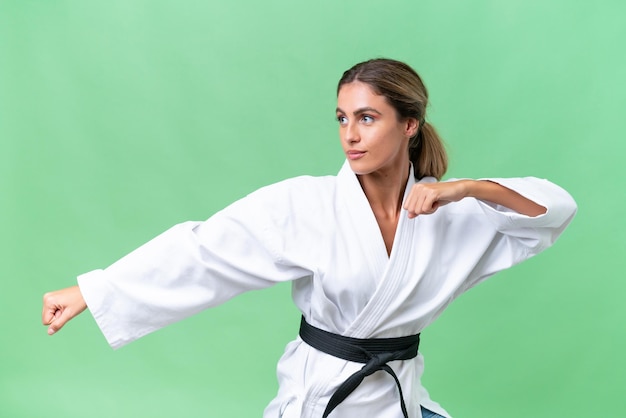 Joven uruguaya sobre antecedentes aislados haciendo karate