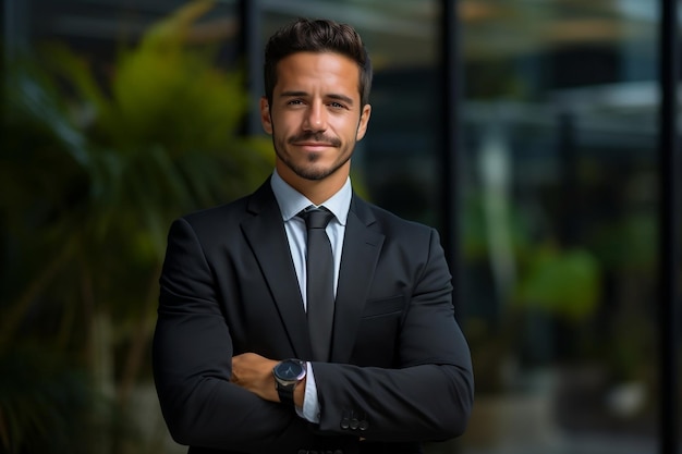 Joven vestido formalmente en su lugar de trabajo IA generativa