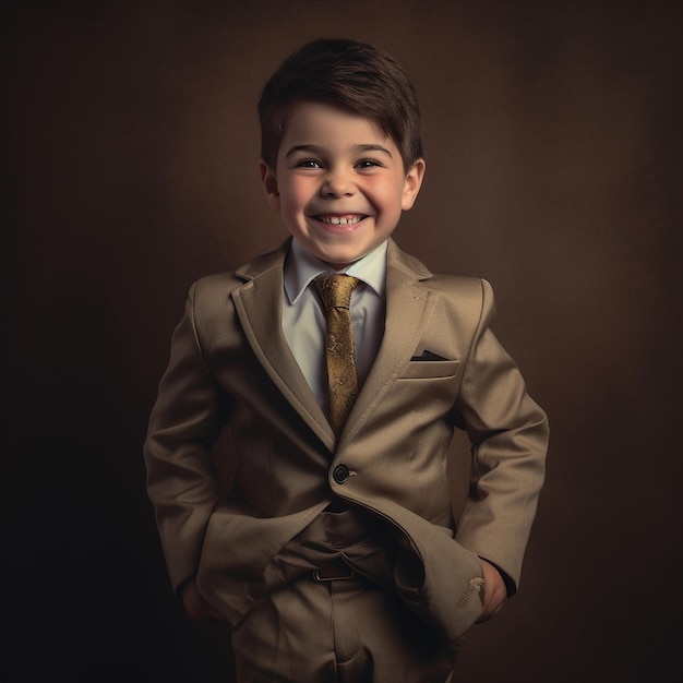 un joven vestido con un traje y una corbata que dice "feliz".