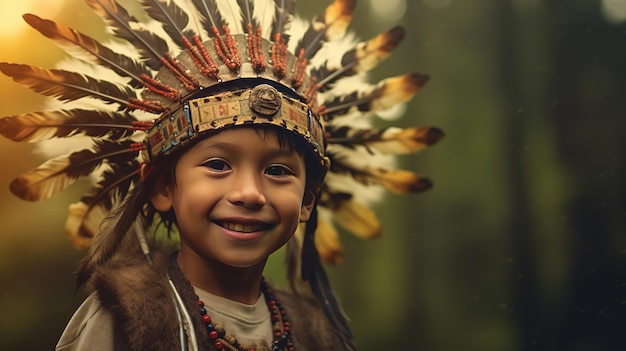 joven vistiendo warbonnet nativo americano