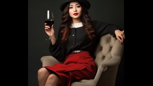 Foto jovencita hermosa con una copa de vino