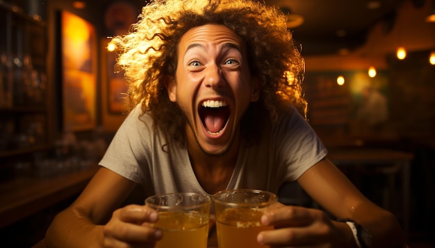 Foto jóvenes adultos disfrutando de una noche en un bar animado generado por ia