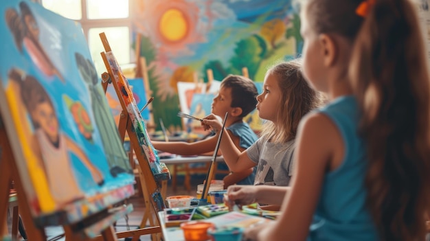 Jóvenes artistas pintando en la clase de arte aig