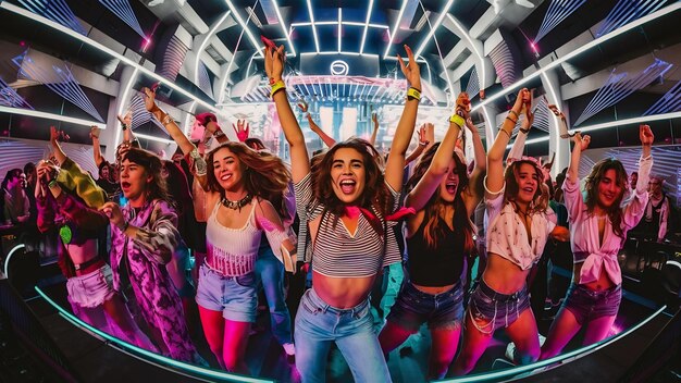 Foto jóvenes bailando en un club nocturno en un festival de conciertos