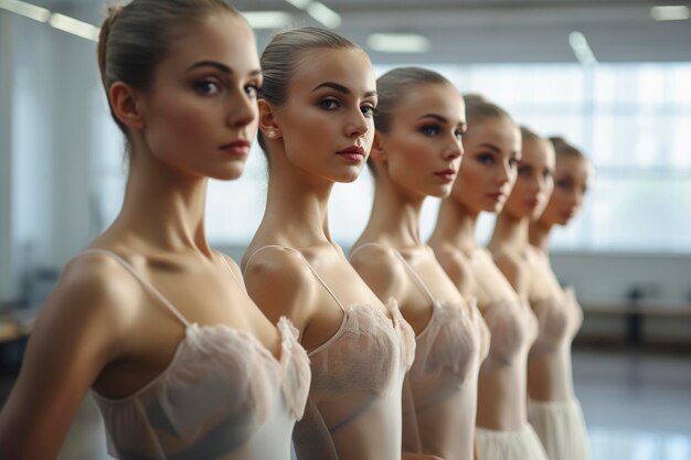 Jóvenes bailarinas de belleza ensayando en la clase de ballet