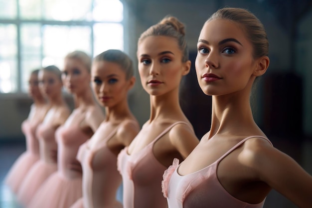 Jóvenes bailarinas de belleza ensayando en la clase de ballet