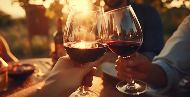 jóvenes brindando con copas de vino