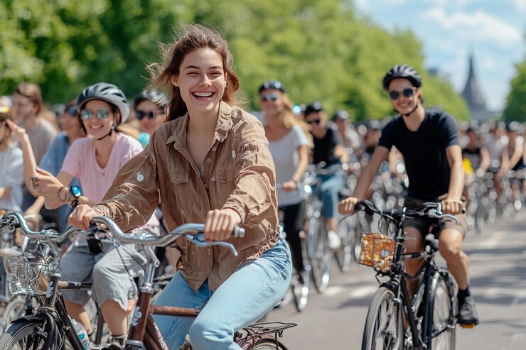 Los jóvenes ciclistas disfrutan de un viaje alegre a través de un parque soleado en un día vibrante de verano IA generativa