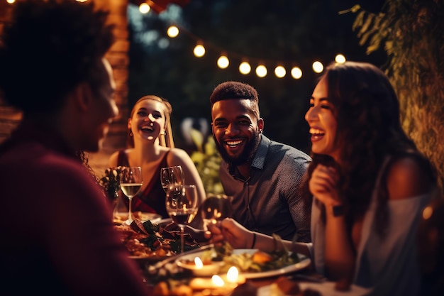 Jóvenes disfrutando de deliciosas bebidas en una cena de barbacoa