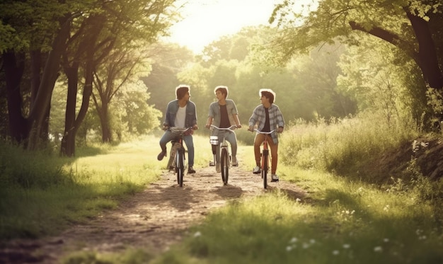 Jóvenes estudiantes amigos ciclismo