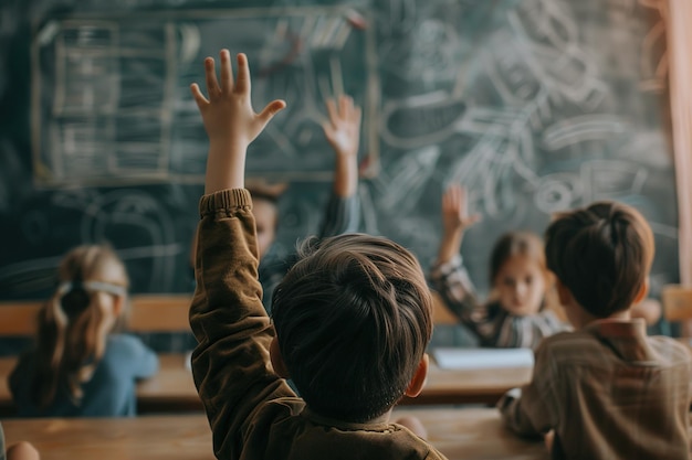 Jóvenes estudiantes ansiosos que participan en el aprendizaje en clase