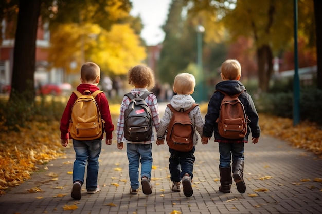 Jóvenes estudiantes con mochilas regresando a la escuela Generative Ai