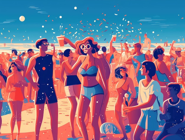 Jóvenes en una fiesta de playa en verano