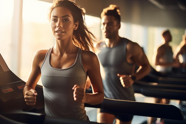 Jóvenes haciendo ejercicio en un club de fitness