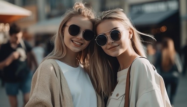 Jóvenes hermosas chicas sonrientes después de compras exitosas